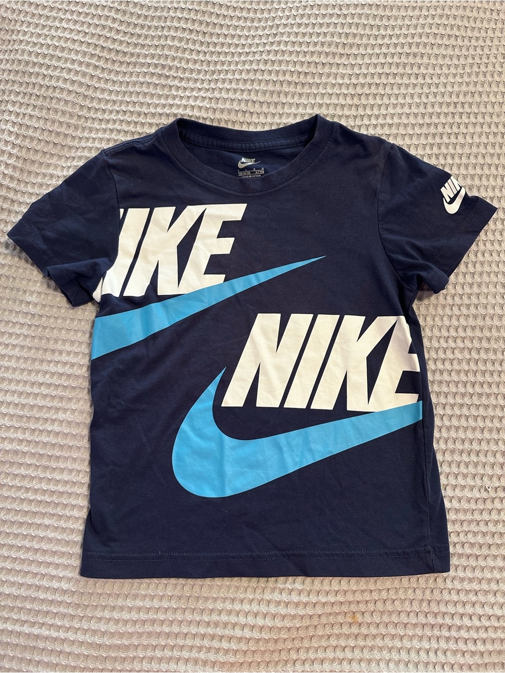 Nike Boys Navy Tee with White and Light Blue Logos